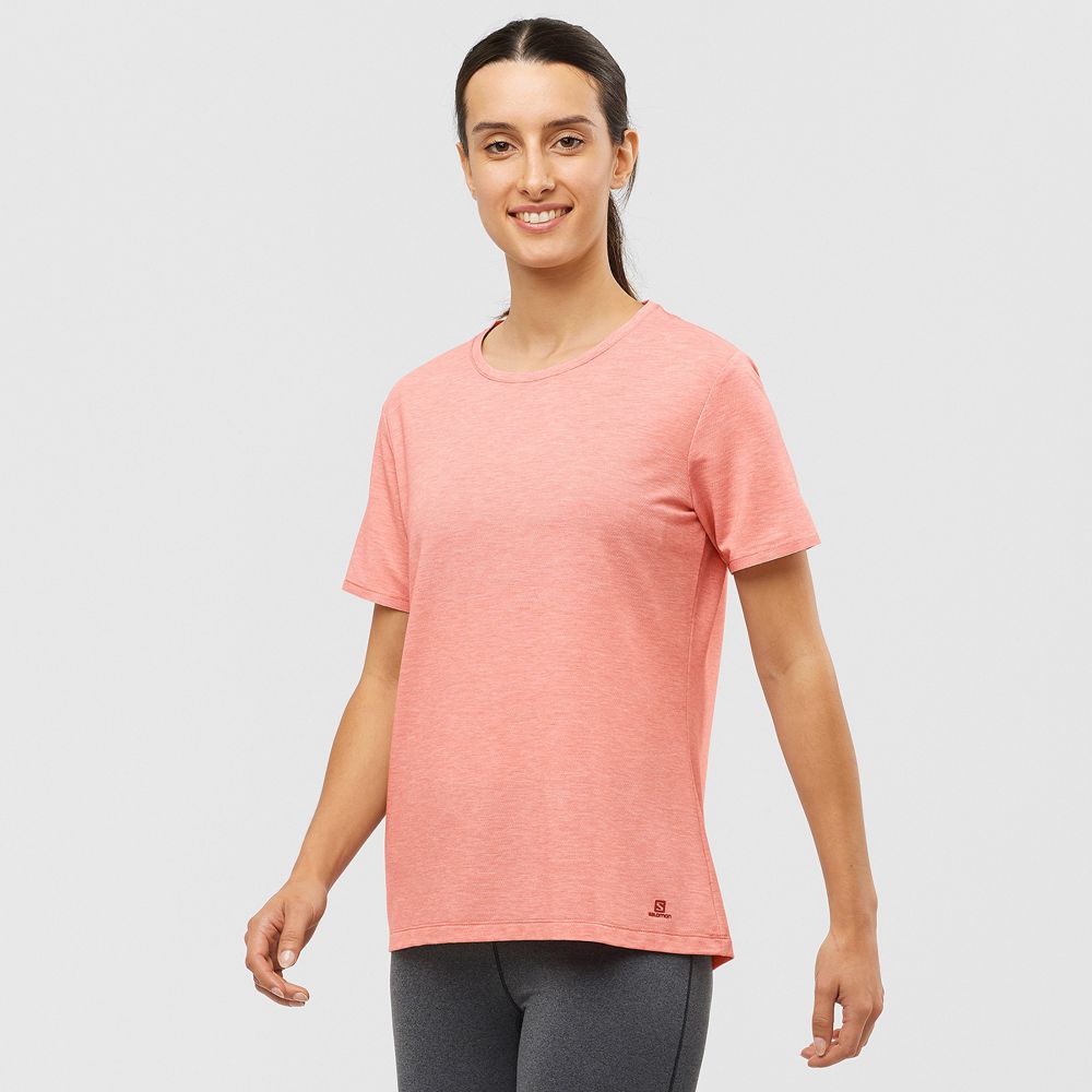 T-Shirts Salomon Femme Corail - Salomon ESSENTIAL TENCEL - France (0758-PYAWL)